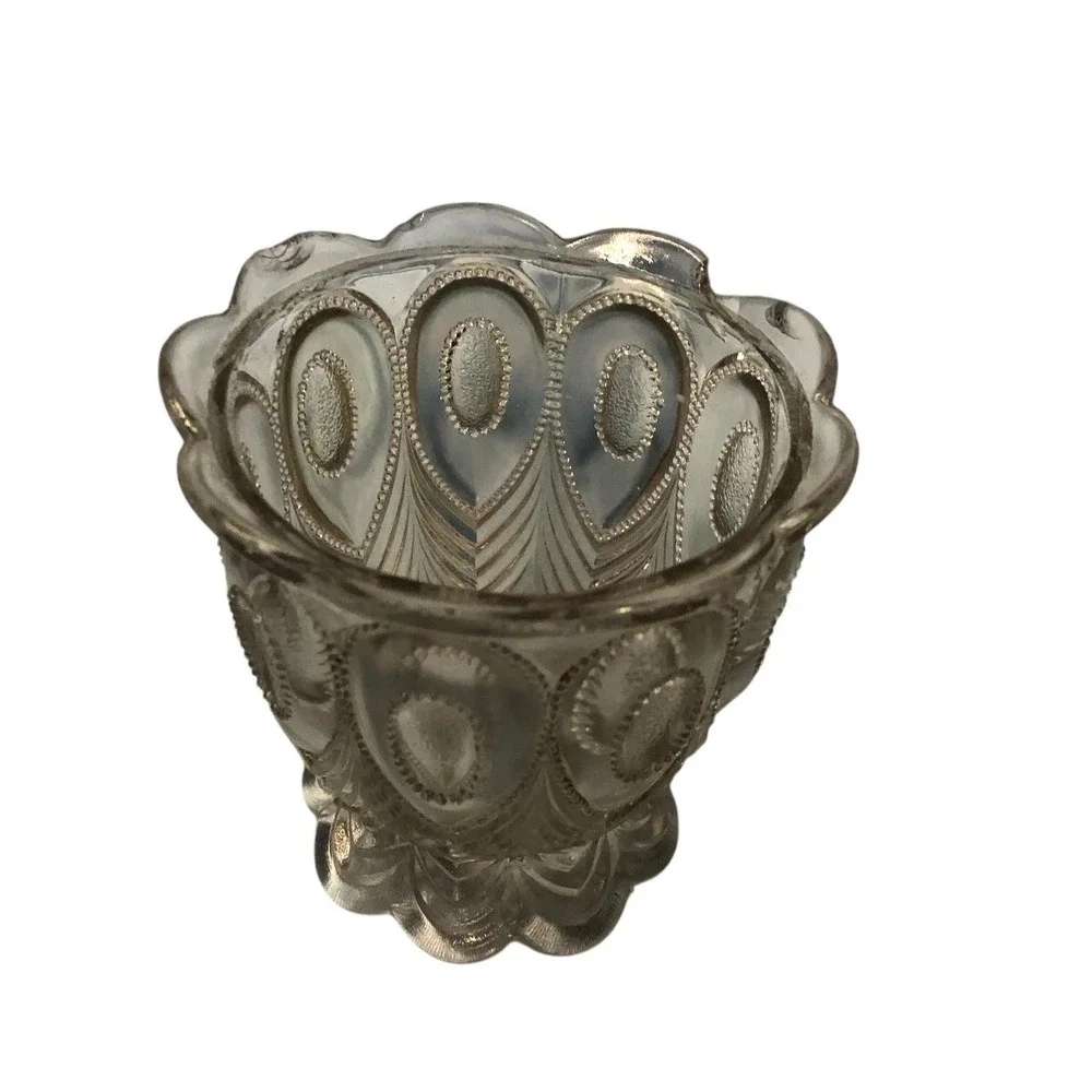 Vintage US Glass Clear Flint Glass Peacock Feather Sugar Bowl‎